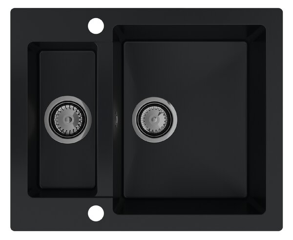 Sink Quality Ferrum, kuchynský granitový drez 605x495x210 mm + čierny sifón, čierna, SKQ-FER.C.5KBO.XB