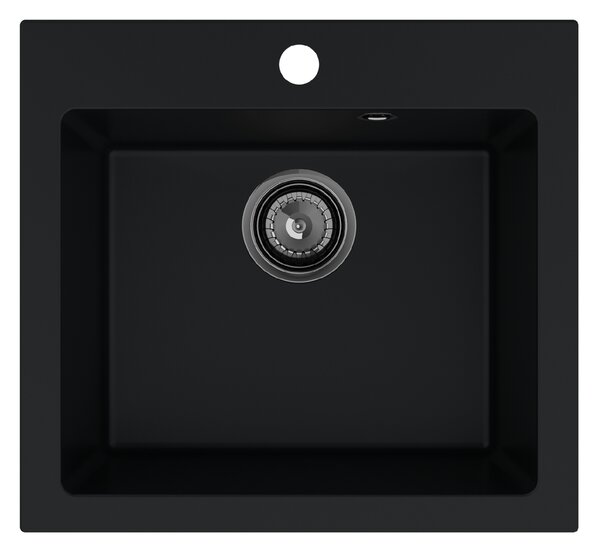 Sink Quality Ferrum 50, kuchynský granitový drez 490x450x195 mm + čierny sifón, čierna, SKQ-FER.C.1K50.XB