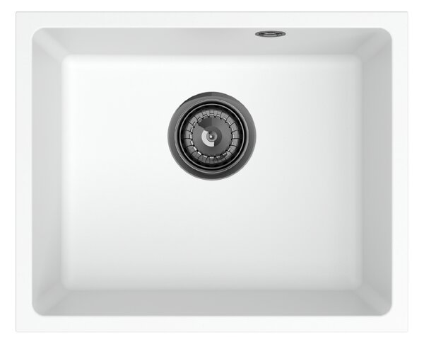Sink Quality Crypton 55, kuchynský granitový drez 460x375x205 mm + čierny sifón, biela, SKQ-CRY.W.1KBO.55.XB