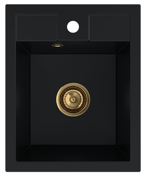 Sink Quality Ferrum 40, kuchynský granitový drez 400x500x195 mm + zlatý sifón, čierna, SKQ-FER.C.1K40.XG