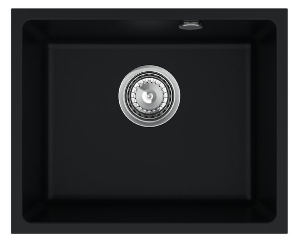 Sink Quality Crypton 55, kuchynský granitový drez 460x375x205 mm + chrómový sifón, čierna, SKQ-CRY.C.1KBO.55.X