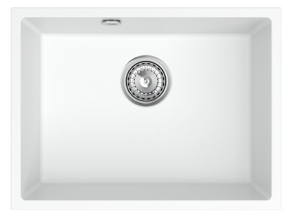 Sink Quality Crypton 60, kuchynský granitový drez 535x400x205 mm + chrómový sifón, biela, SKQ-CRY.W.1KBO.60.X
