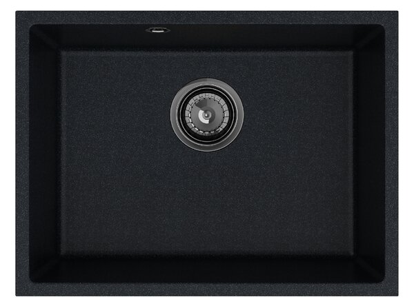Sink Quality Crypton 60, kuchynský granitový drez 535x400x205 mm + čierny sifón, čierna škvrnitá, SKQ-CRY.B.1KBO.60.XB