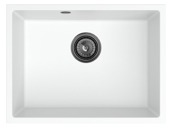 Sink Quality Crypton 60, kuchynský granitový drez 535x400x205 mm + čierny sifón, biela, SKQ-CRY.W.1KBO.60.XB