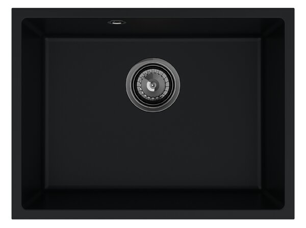Sink Quality Crypton 60, kuchynský granitový drez 535x400x205 mm + čierny sifón, čierna, SKQ-CRY.C.1KBO.60.XB