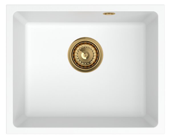 Sink Quality Crypton 55, kuchynský granitový drez 460x375x205 mm + zlatý sifón, biela, SKQ-CRY.W.1KBO.55.XG