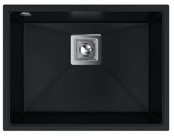 Sink Quality Argon 60, kuchynský granitový drez 550x420x225 mm + chrómový sifón, čierna, SKQ-ARG.C.1KBO.60.X