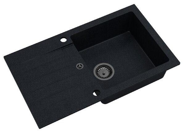 Sink Quality Natalie, kuchynský granitový drez 770x450x170 mm + čierny sifón, čierna škvrnitá-BROCADE, SKQ-NAT.B.1KDO.XB