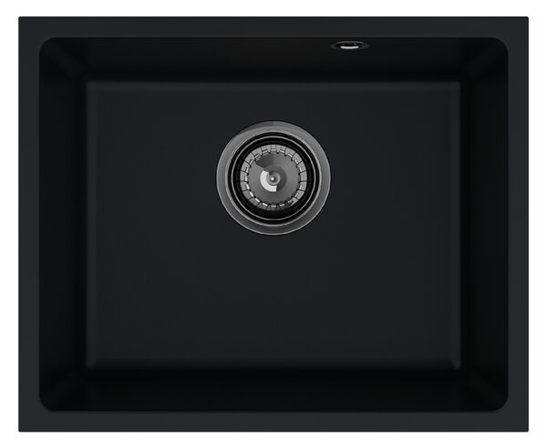 Sink Quality Crypton 55, kuchynský granitový drez 460x375x205 mm + čierny sifón, čierna, SKQ-CRY.C.1KBO.55.XB