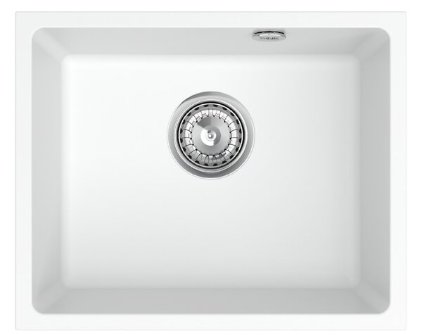 Sink Quality Crypton 55, kuchynský granitový drez 460x375x205 mm + chrómový sifón, biela, SKQ-CRY.W.1KBO.55.X