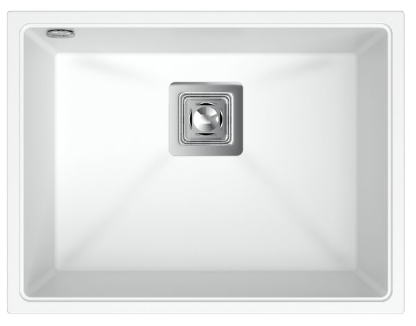 Sink Quality Argon 60, kuchynský granitový drez 550x420x225 mm + chrómový sifón, biela, SKQ-ARG.W.1KBO.60.X