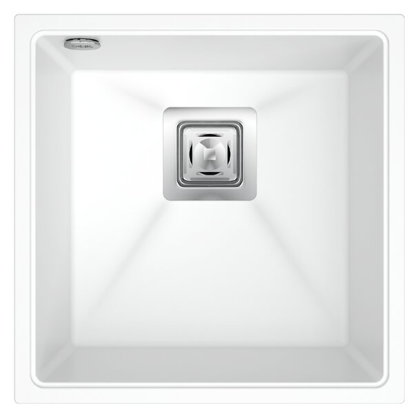Sink Quality Argon 50, kuchynský granitový drez 420x420x225 mm + chrómový sifón, biela, SKQ-ARG.W.1KBO.50.X