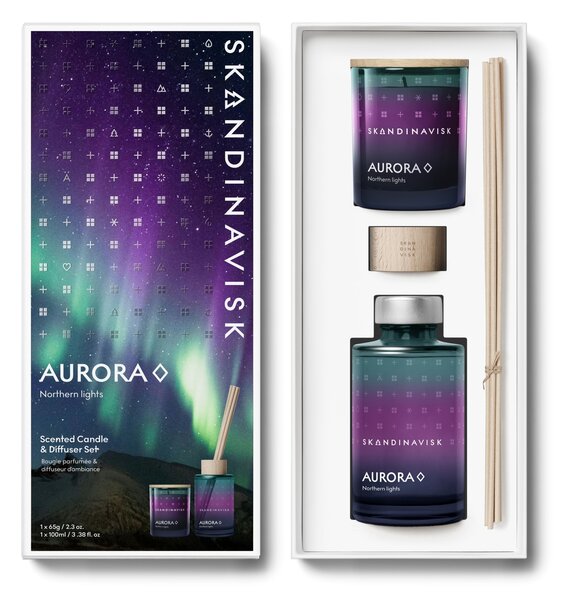 Darčekový set AURORA (polárna žiara) – vonná sviečka a difuzér