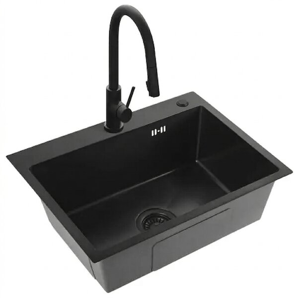 Rea Liam, oceľový kuchynský drez 530x450x200mm + sifón, čierna matná, ZLE-06008