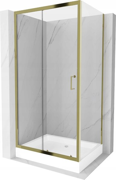Mexen Apia sprchovací kút s posuvnými dverami 100 (dvere) x 80 (stena) cm, 5mm číre sklo, zlatý profil + biela sprchová vanička RIO, 840-100-080-50-00-4510