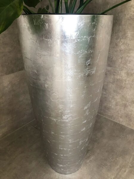 Kvetináč CITY, sklolaminát, výška 80 cm, strieborný lesk