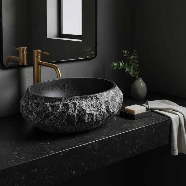 Rea Mika Gabro, umývadlo na dosku 480x380x155 mm, imitácia kameňa-čierna, REA-U0634