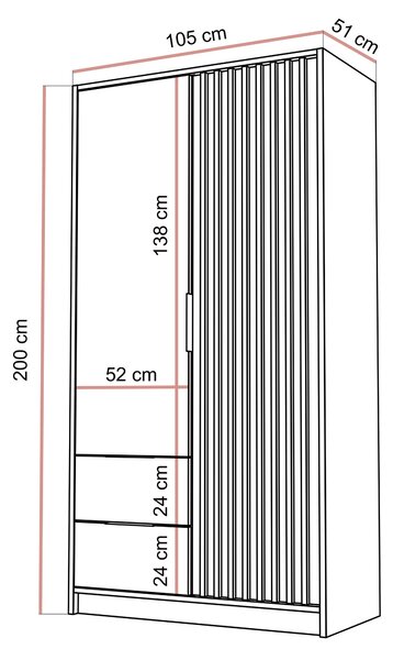 Šatníková dvojdverová skriňa JONA s lamelami 105 cm, kašmír + čierna Druh: Bez zrkadla