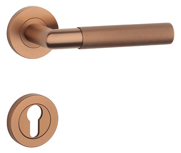 Dverové kovanie MP SH - OVAL - R 1742 PRO 8 MM (CUM PVD - Meď matná PVD), kľučka-kľučka, Bez spodnej rozety, MP CUM (matná meď)