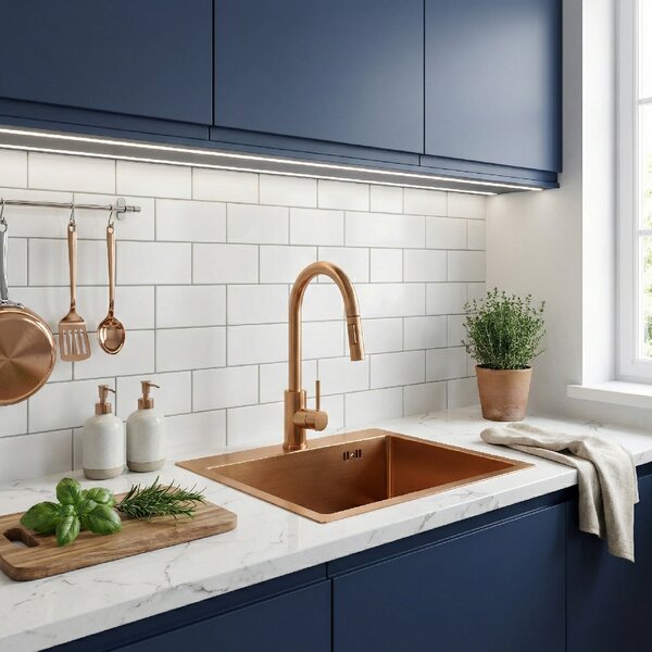 Rea Leo 40, 1-komorový nerezový drez 400x450x185 mm, medená matná, ZLE-06016
