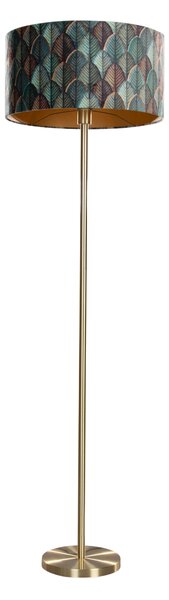 Mosadzná stojacia lampa s velúrovým tienidlom s dizajnom listov a zlatým vnútorným priestorom 50/50/25 - Simplo
