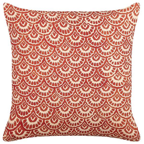 Sada 2 dekoratívnych vankúšov červená krémová biela bavlna 45 x 45 cm geometrický vzor štvorcový tvar retro moderný štýl doplnky