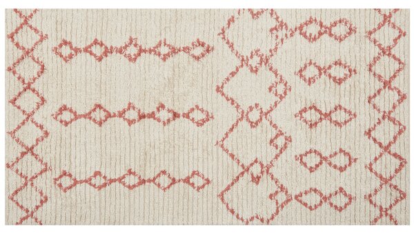 Koberec béžový bavlnený 80 x 150 cm ružový geometrický vzor ručne všívaný obývacia izba spálňa