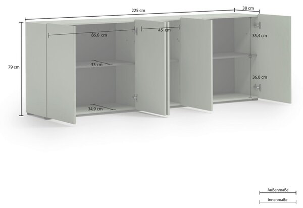ŠIROKÁ KOMODA, zelená, 225/79/38 cm home24 - Online Only drobný nábytok, Online Only