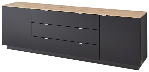 ŠIROKÁ KOMODA, čierna, dub artisan, 240/77/44 cm MID.YOU - Online Only drobný nábytok, Online Only
