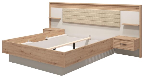 POSTEĽ S NOČNÝMI STOLÍKMI, 180/200 cm, kašmírová, dub artisan Xora - Postele