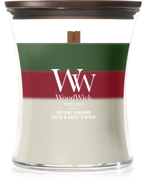 Woodwick Trilogy Holiday Garland vonná sviečka s dreveným knotom 275 g