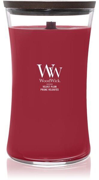 Woodwick Velvet Plum vonná sviečka s dreveným knotom 609 g