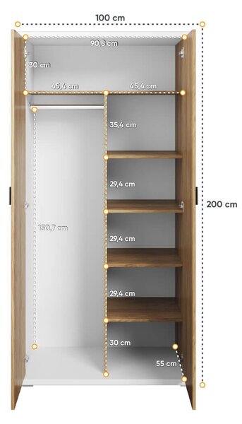 Šatníková skriňa KARLOS 100cm dub hikor
