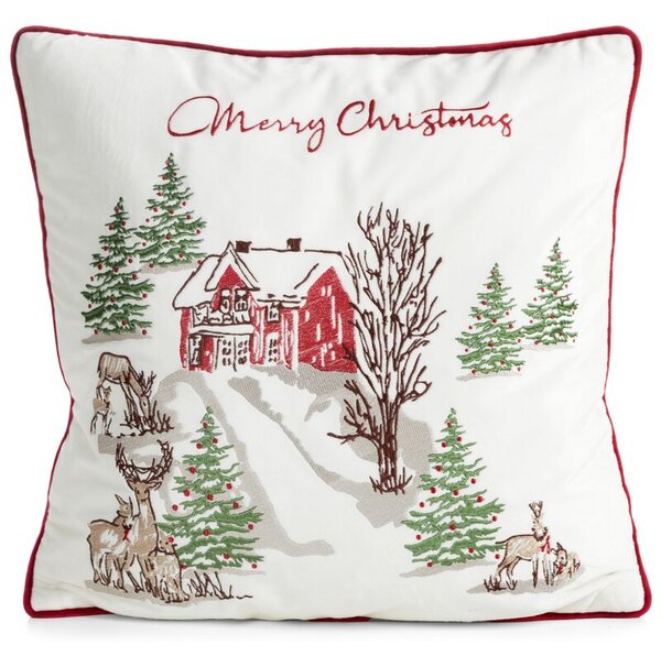 Dekorstudio Vianočná zamatová obliečka na vankúš s nápisom Merry Christmas 45x45cm - biela