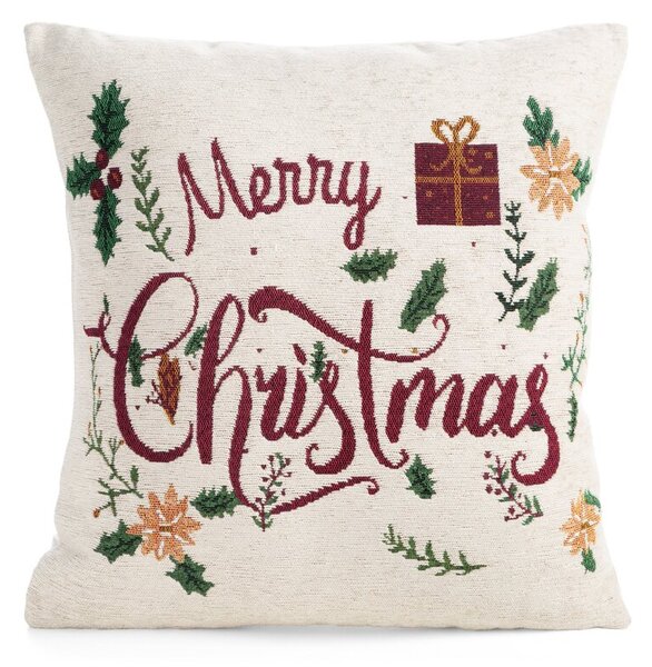 Dekorstudio Vianočná zamatová obliečka na vankúš s nápisom Merry Christmas 45x45cm - krémová