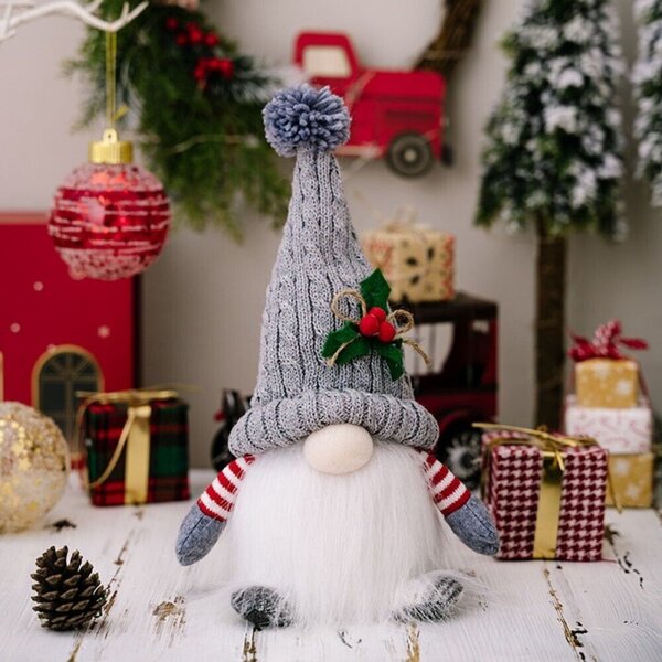 Svietiaci vianočný trpaslík na batérie FROSTIE 28 cm, sivý