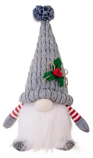 Svietiaci vianočný trpaslík na batérie FROSTIE 28 cm, sivý