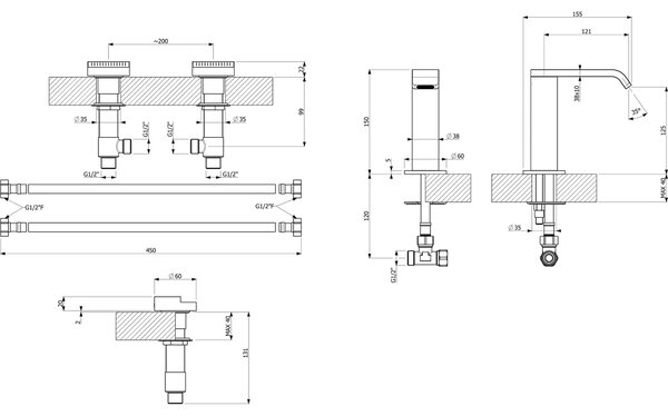 Villeroy & Boch TVZ106001000K5 Sada výtokov pre umývadlo Dawn 60x150x