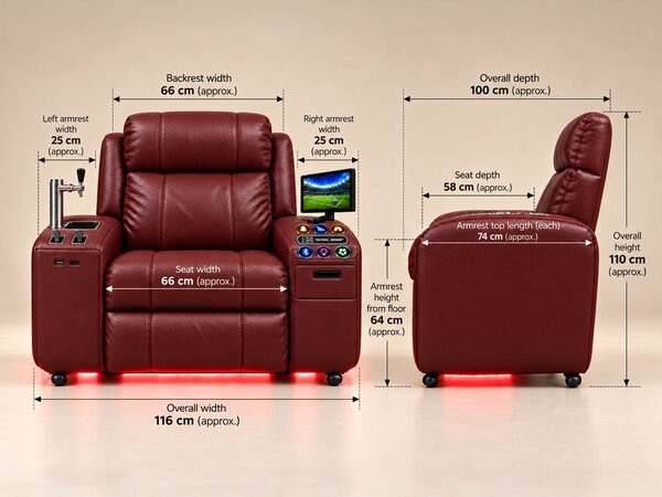 Comfy AF 18 Pro Burgundy - Masážne kreslo so smart výčapom a funkciou Tactical Genius™