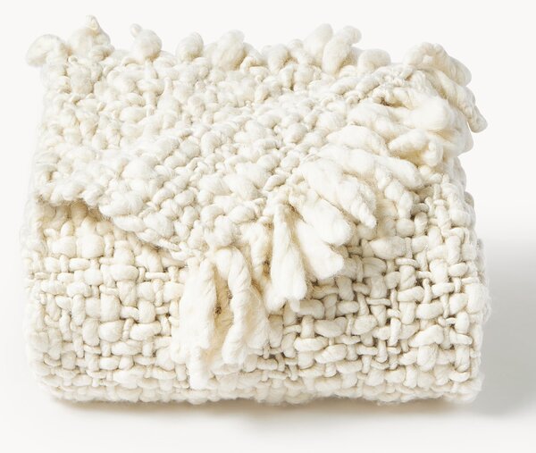 Ručne vyrobená hrubá vlnená deka so strapcami Belen