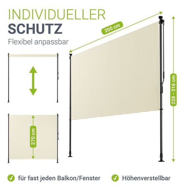 Zvislá markíza na balkón 200x228-316 cm, UV ochrana, béžová
