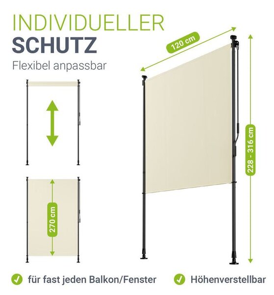 Zvislá markíza na balkón 120x228-316 cm, UV ochrana, béžová