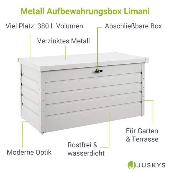 Kovový záhradný box 380 l, uzamykateľný, biely