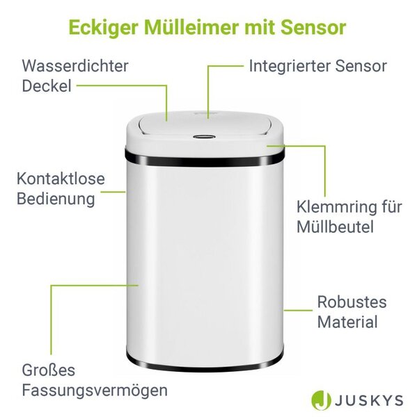 Automatický bezdotykový odpadkový kôš 50 l – biely