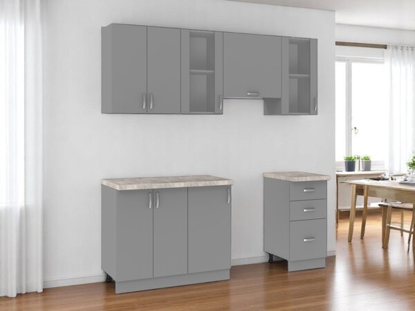 NEJBY Kuchynská linka VALSON 140/200 cm, lávovo sivá