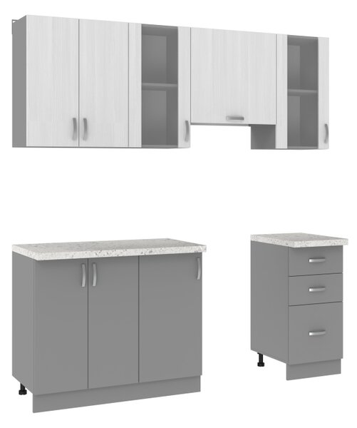 NEJBY Kuchynská linka VALSON 140/200 cm, štruktúrna biela/lávovo sivá