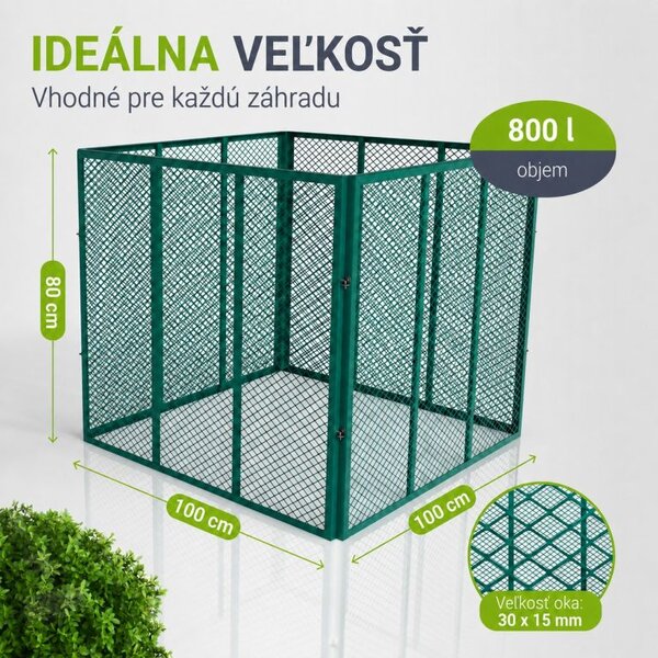 Záhradný kovový kompostér 800 l - zelený, vzdušný, odolný