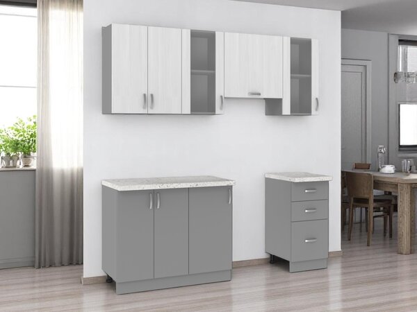 NEJBY Kuchynská linka VALSON 140/200 cm, štruktúrna biela/lávovo sivá