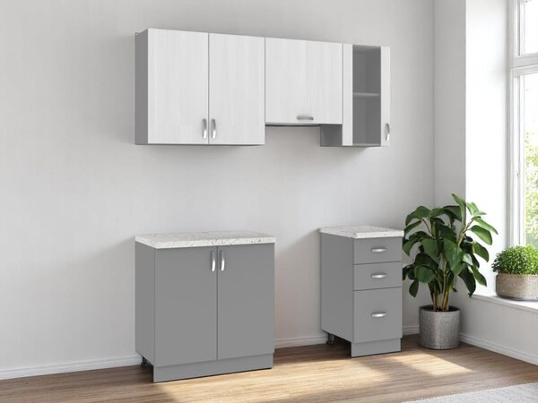 NEJBY Kuchynská linka VALSON 120/180 cm, štruktúrna biela/lávovo sivá