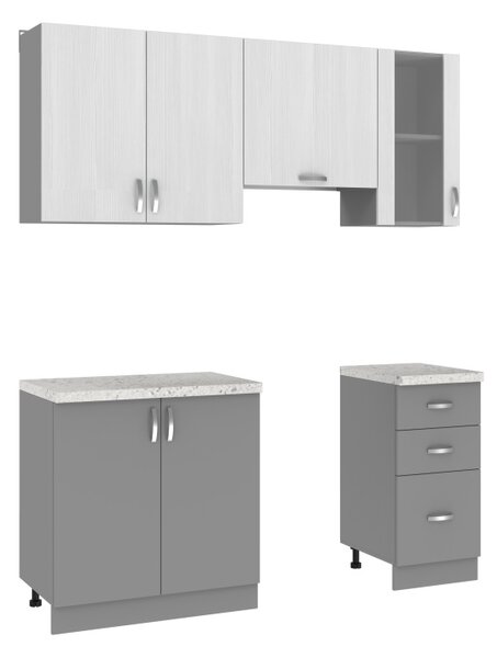 NEJBY Kuchynská linka VALSON 120/180 cm, štruktúrna biela/lávovo sivá